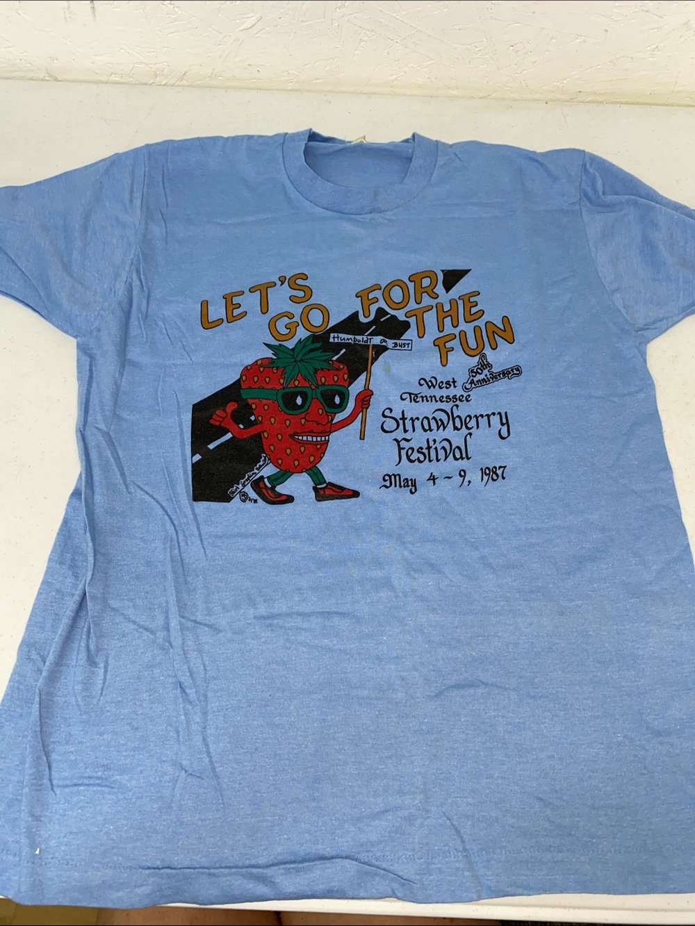 West Tennessee Strawberry Festival Light Blue Graphic Tee 1987